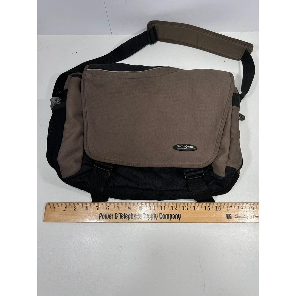 Samsonite Messenger Bag Brown Black Canvas Laptop Shoulder Travel Work Bag